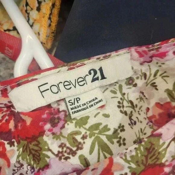 Forever 21 Women's White, Red & Pink Cotton Floral Sleeveless A-Line Lined Dress - Picture 10 of 11